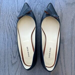 Sarah Flint Black Leather Flats with Bow